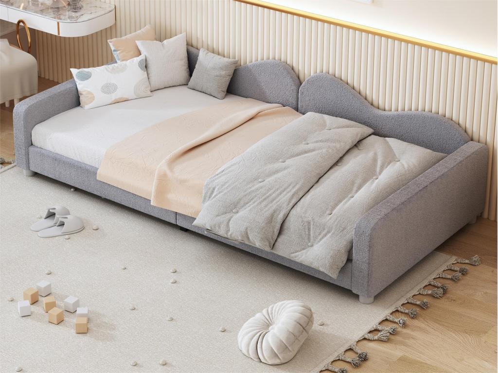 90x200cm daybed in bouclé fabric - with Nobellea slatted base - Grey NBVM29000