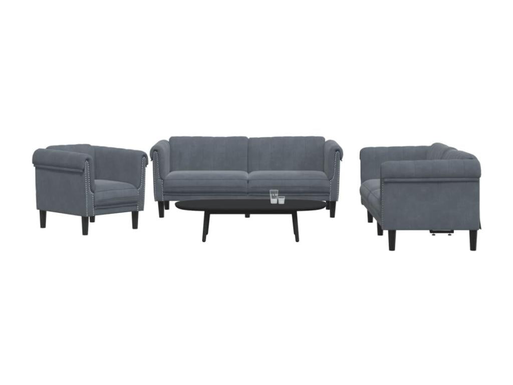 3-piece dark grey velvet sofa set LMPR55441
