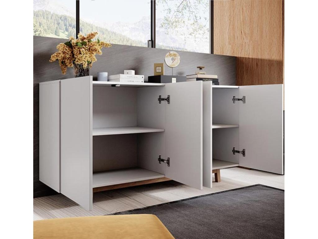 Low sideboard for living room/dining room in white with LED lighting, 160x40x79cm, Nobellea NALH04213