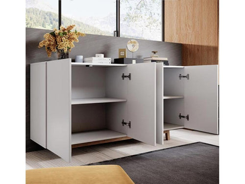 Low sideboard for living room/dining room in white with LED lighting, 160x40x79cm, Nobellea NALH04213