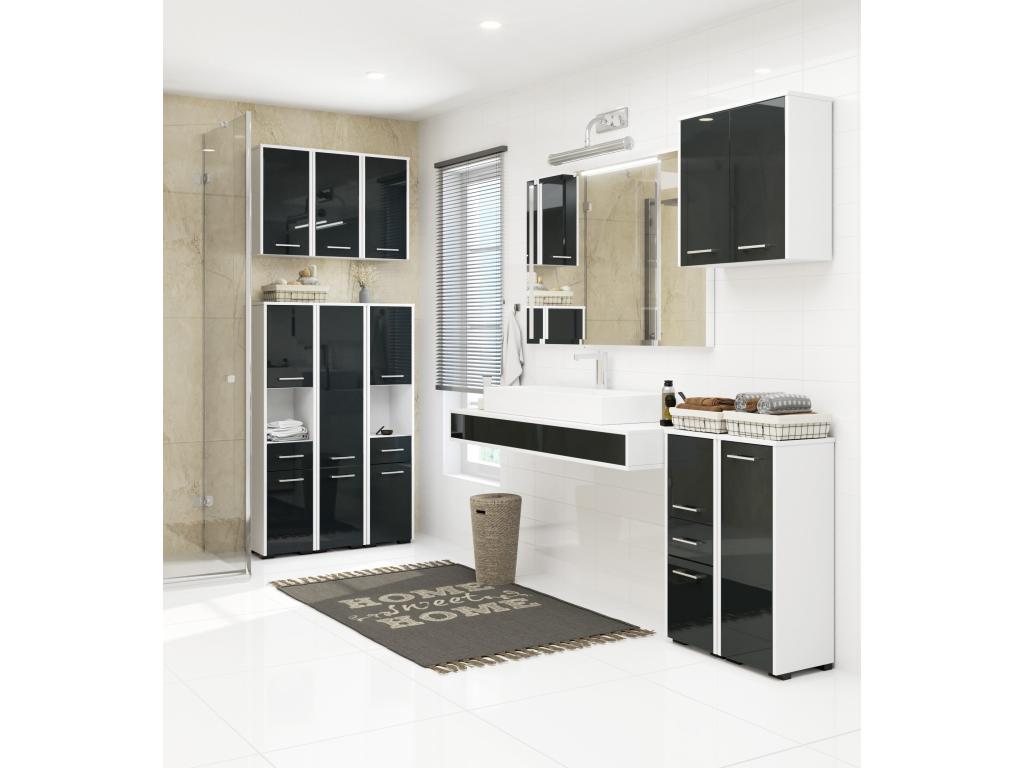 White bathroom cabinet 60x22x60 cm, 2 doors, glossy graphite front, ZYVO61134