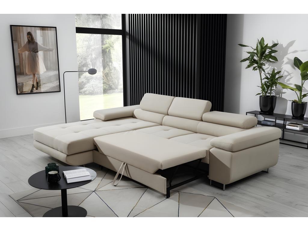 Nobellea 5-seater luxury beige fabric corner sofa bed with storage, left-hand corner (front view) UAEE36806