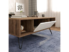 Coffee table with metal legs and cabinet, White/Walnut KLWG55269