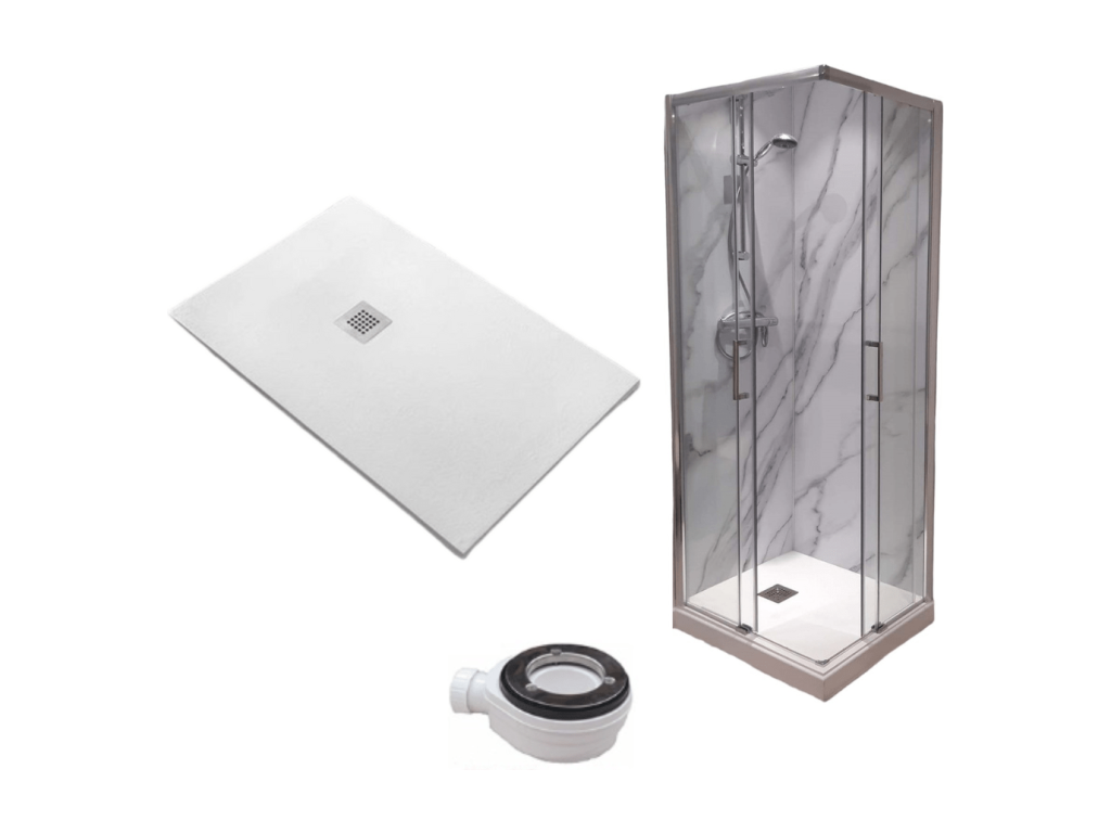 70x135 cm Shower Tray, Boisona Extra Thin White Line, 70x135 cm Shower Enclosure, 200 cm High, with Corner Opening, IKMW41072