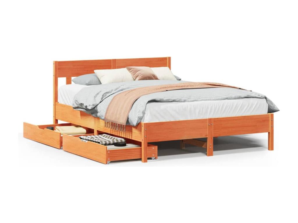 Bed frame without mattress, brown wax finish, 150x200cm, solid pine wood, DIGH96686