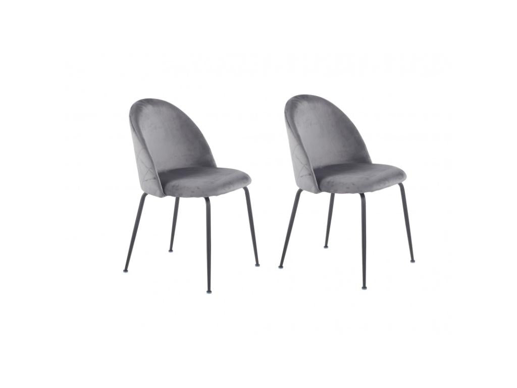 Set of 2 chairs in grey velvet with black metal legs - Boisona KERS17227