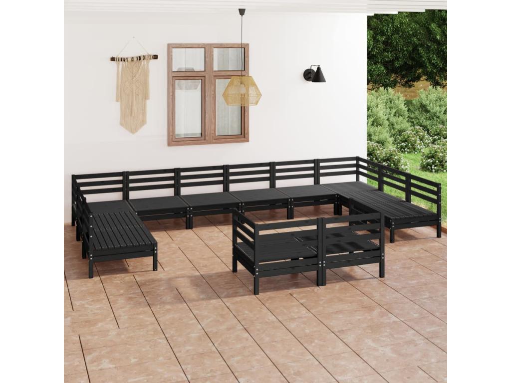12-piece garden furniture set, black, solid pine wood, 4 MISC38373