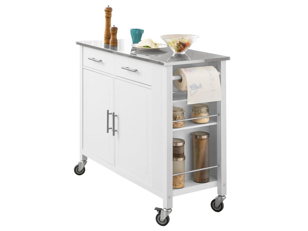 Nobellea Rolling Kitchen Trolley with Side Shelf, Doors and Drawers Fkw108-w BKEL40123