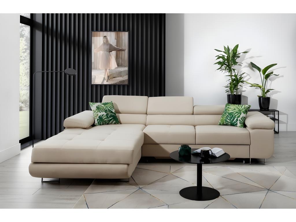 Nobellea 5-seater luxury beige fabric corner sofa bed with storage, left-hand corner (front view) UAEE36806