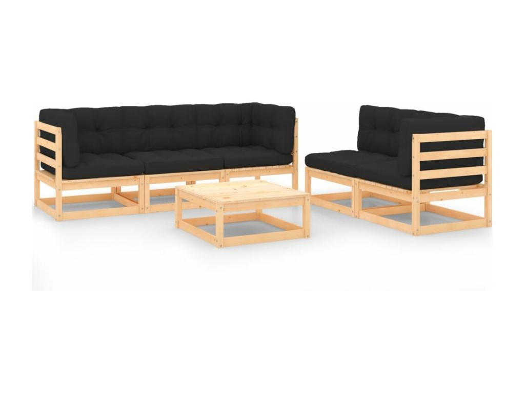 6-piece garden furniture set with cushions, solid pine wood DRGC72165