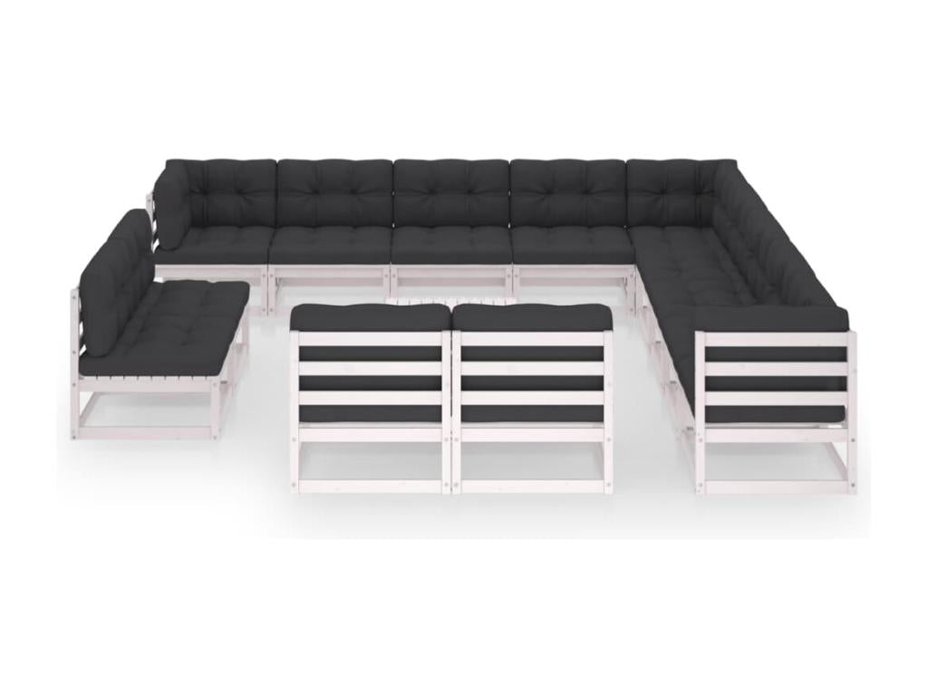 14-piece garden furniture set with cushions, white, solid pine wood, SOJN99310