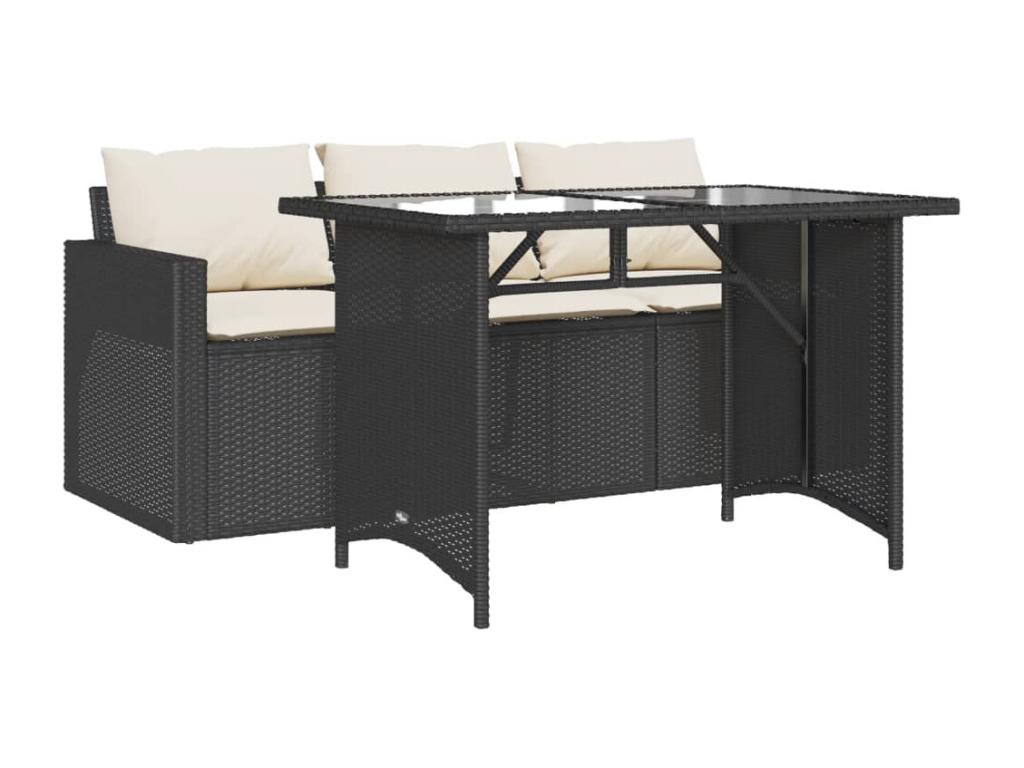 2-piece garden dining set with cushions, black woven resin HCOH43200
