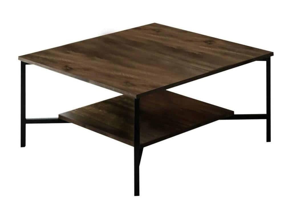 Boisona Coffee Table, Magazine Rack for Sofa, Living Room Shelf, 80x80x40 cm, Walnut and Black, NYDQ54946