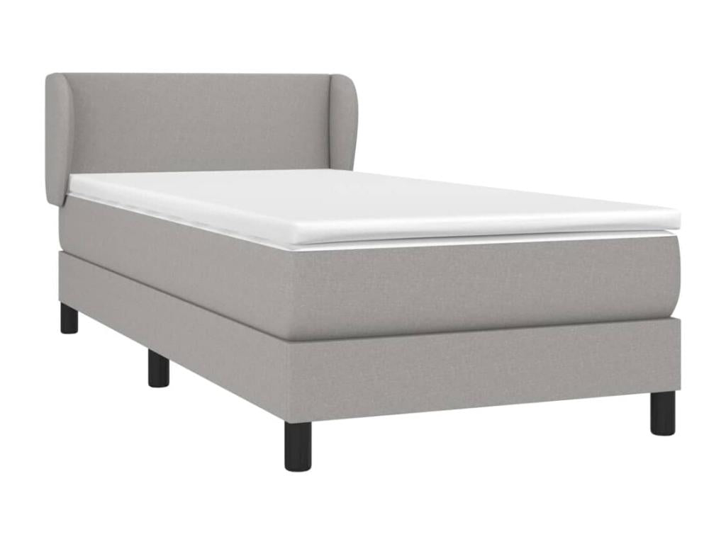 Upholstered bed base and mattress, light grey, 90x190 cm, fabric ECDH88125