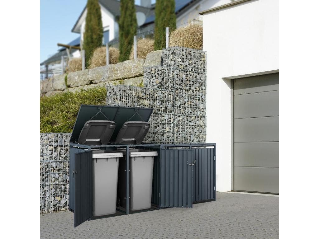 Set of 2 double bin shelters, bin covers, garden storage boxes, 240 L PSSX72073