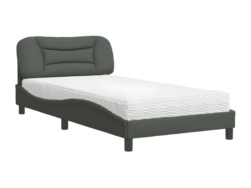 Bed with dark grey mattress 100x200 cm fabric JKFA26644