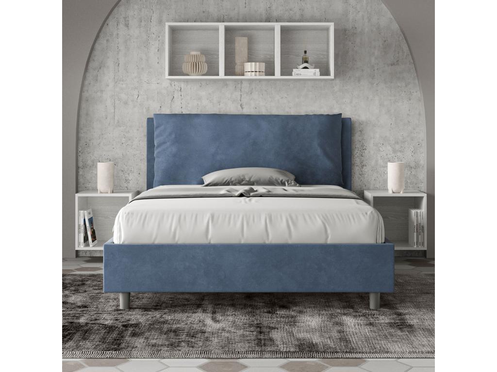 Double bed with upholstered slatted base 140x190 microfiber blue Boisona Large REZT46256