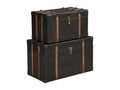 Set of 2 wooden and MDF trunks - Faux leather upholstery - W- 64 x D- 39 x H- 34 cm and W- 54 x D- 30 x H- 30 cm - Dark brown - Nobellea YYYU96689