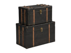 Set of 2 wooden and MDF trunks - Faux leather upholstery - W- 64 x D- 39 x H- 34 cm and W- 54 x D- 30 x H- 30 cm - Dark brown - Nobellea YYYU96689