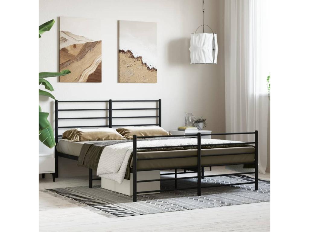 Metal bed frame with headboard and footboard, black, 150x200 cm, ZRRL75893
