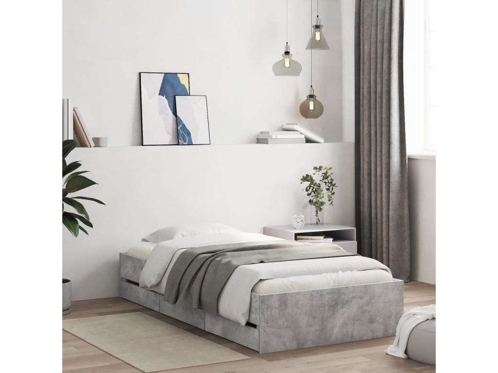 Bed frame and drawers, concrete grey, 90x200 cm, engineered wood, ZFIO42052