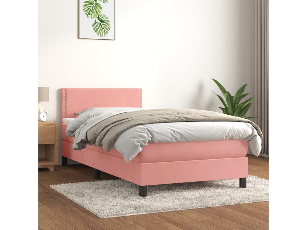 Upholstered bed base with mattress, Pink, 90x200 cm, Velvet YMJN49853