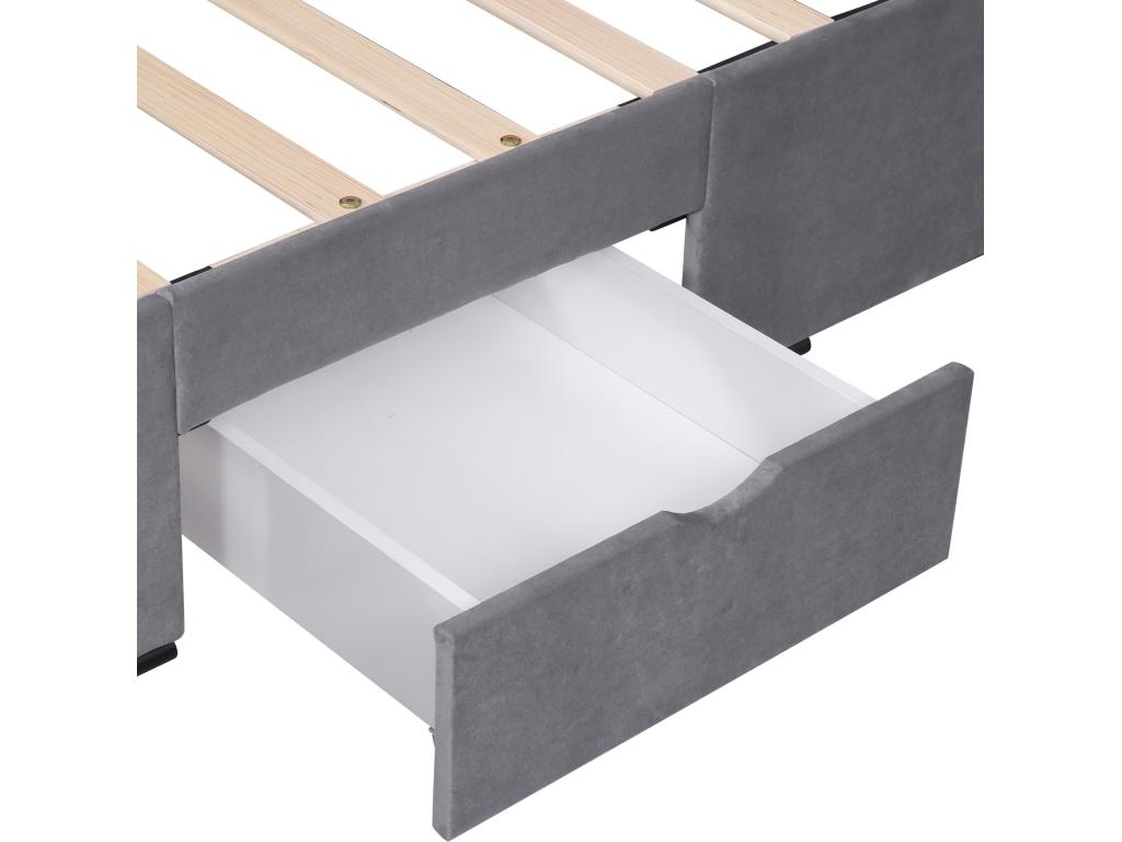 Upholstered velvet adult bed 160x200cm with 4 drawers, adjustable headboard, and slatted base by Boisona - Grey ZBOS40011