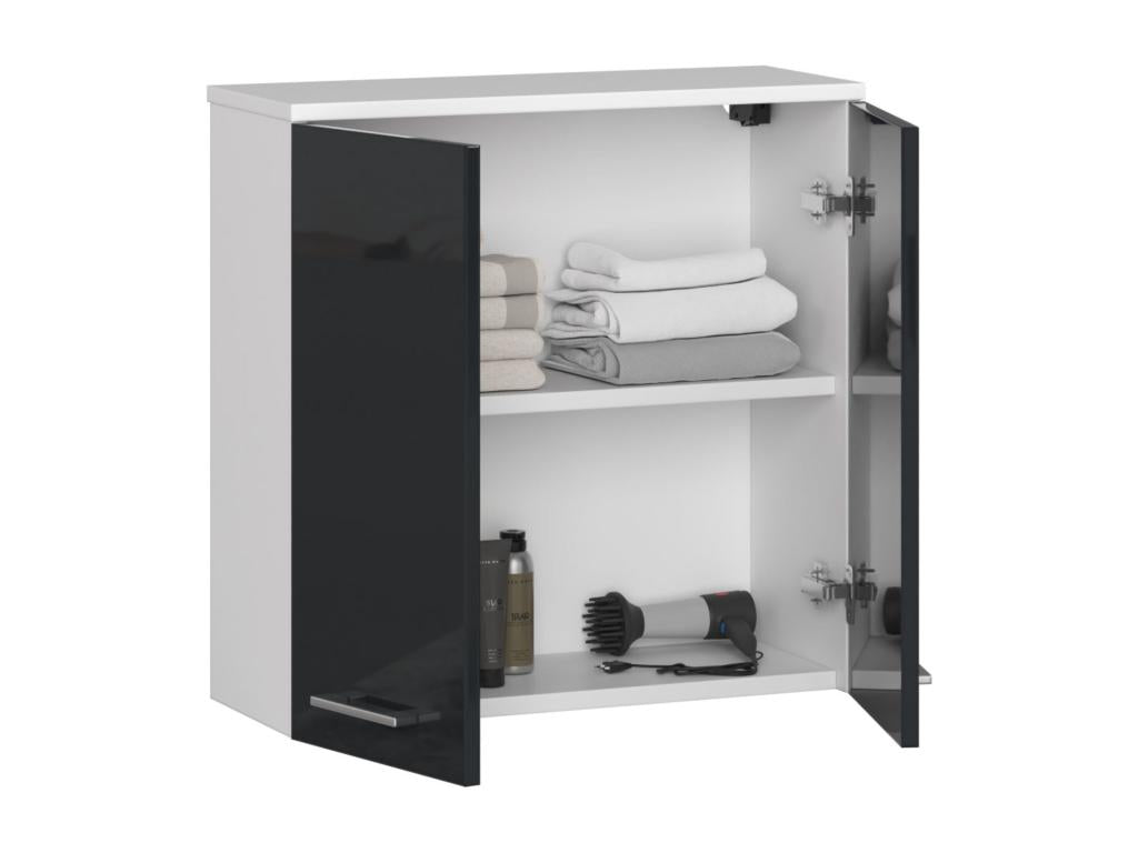 White bathroom cabinet 60x22x60 cm, 2 doors, glossy graphite front, ZYVO61134