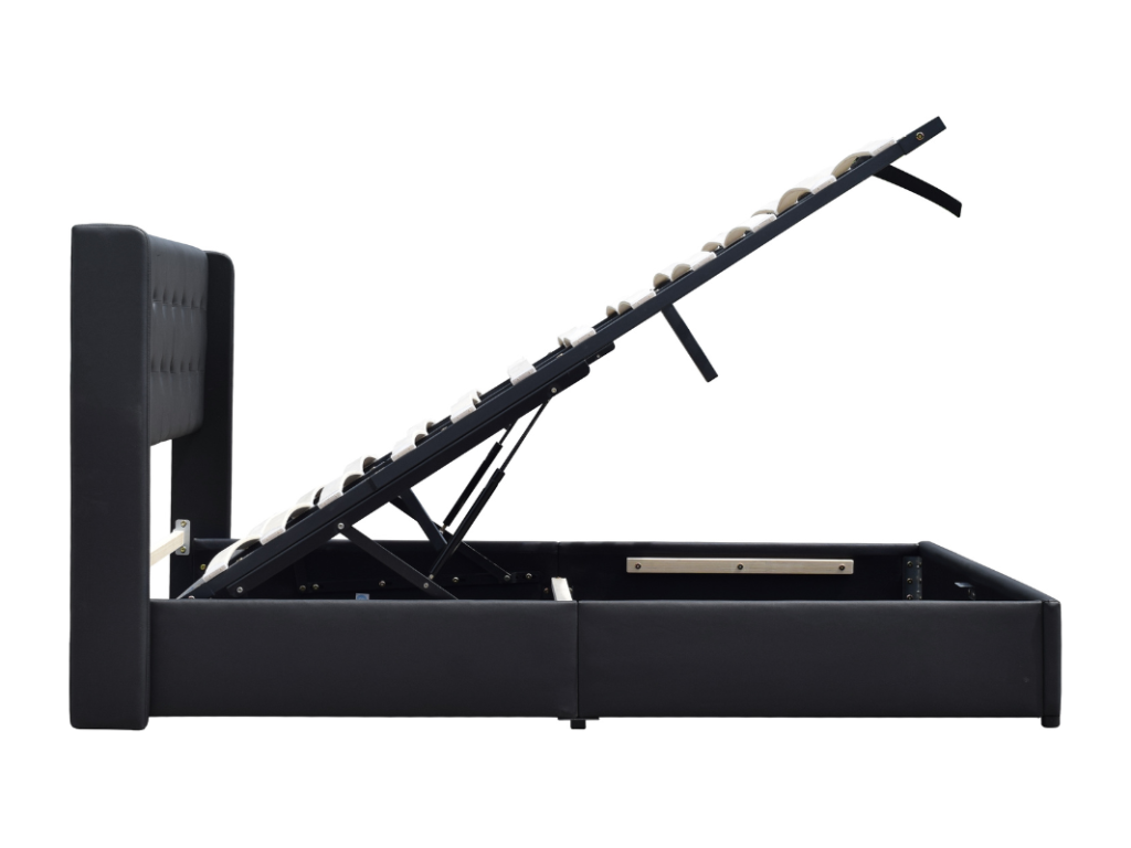 Black 140x190 cm storage bed with removable cover and upholstered headboard - Nobellea - quick assembly - easy-care PVC faux leather upholstery EOGO04679