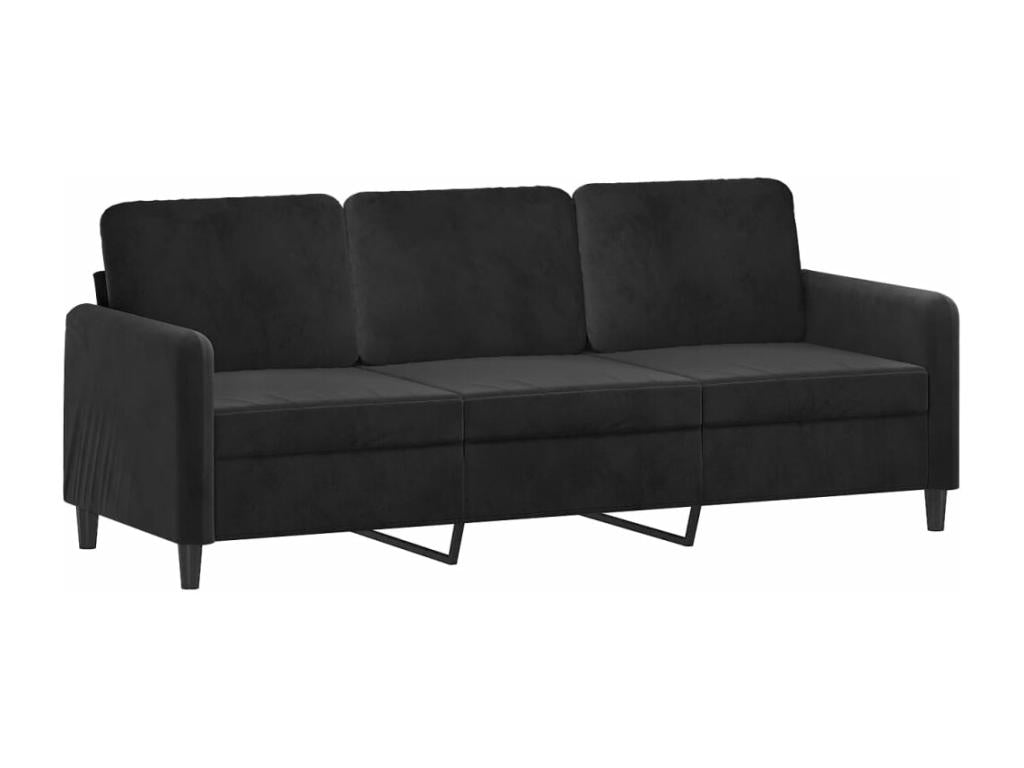 3-seater sofa with decorative cushions, black, 180 cm, velvet, GTMZ20695