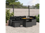 7-piece garden furniture set with cushions, black woven resin CCCB56495