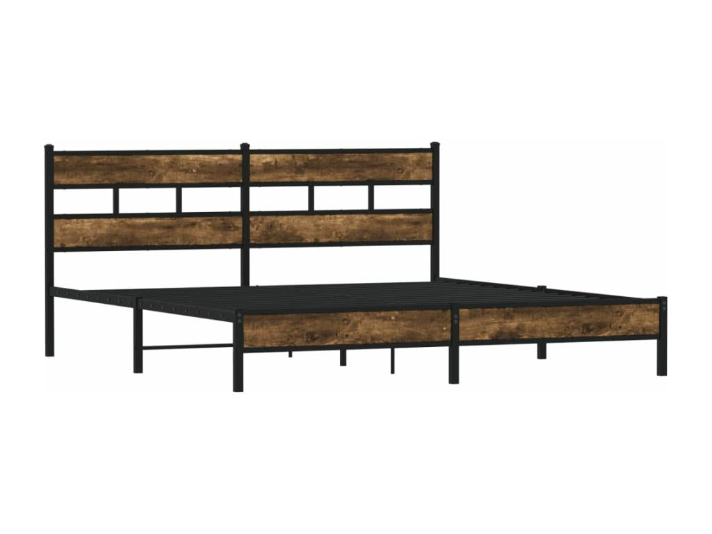 Metal bed frame without mattress, smoked oak, 193x203 cm, VWWS86708