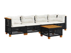5-piece garden furniture set with cushions, black woven resin ENTW25308
