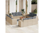 13-piece garden furniture set with cushions, beige woven resin, SZNE33242