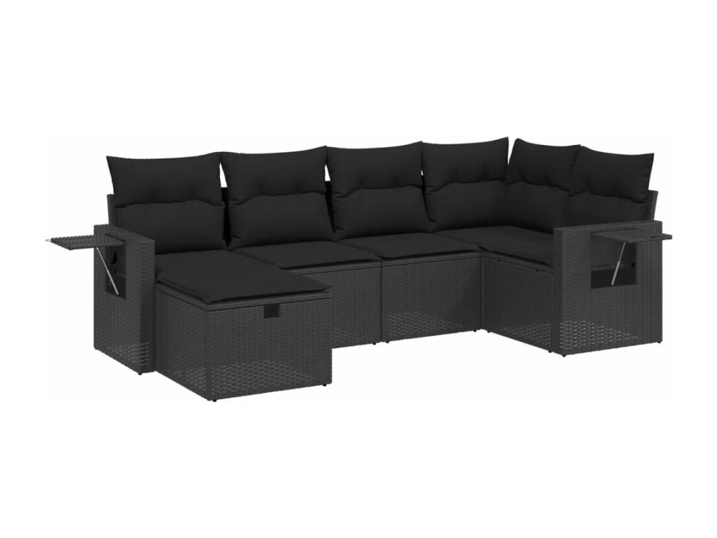 6-piece garden furniture set with cushions, black woven resin MXOL91690