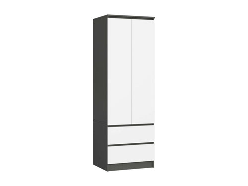 Nobellea S60 Graphite Grey Wardrobe, 60 cm, 2 Doors, 2 Drawers, White Front, 1 Shelf, 60x51x180 cm, UCGL37731