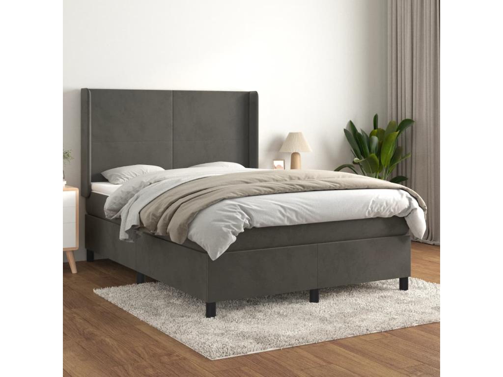 Upholstered bed base and mattress, Dark Grey, 140x190cm, Velvet, GOFK17199