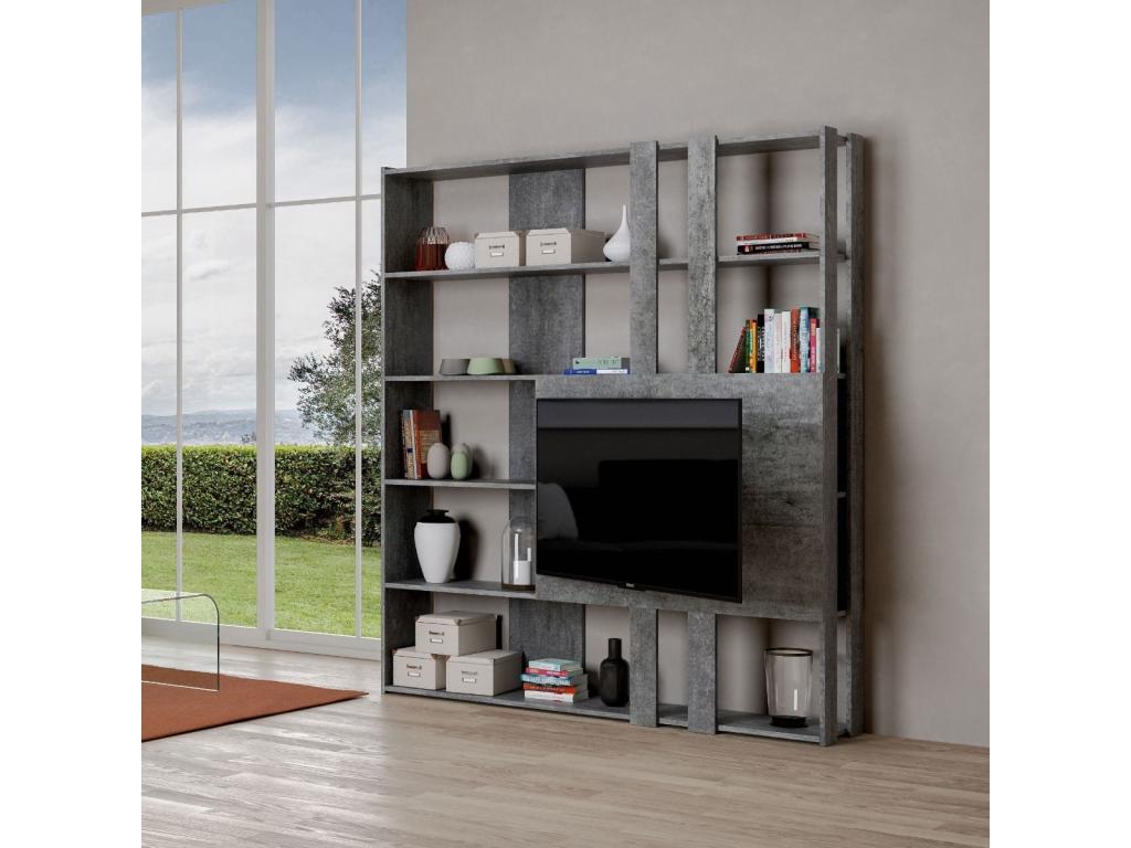 Boisona M bookcase with TV stand, concrete grey, NLWS99446