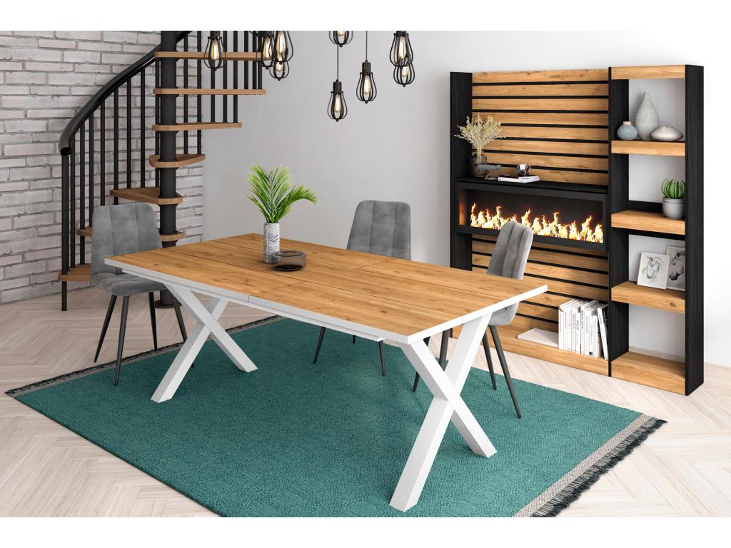 Dining table for 10 people, 200cm, robust, stable structure, solid legs, oak/white XRZE69080