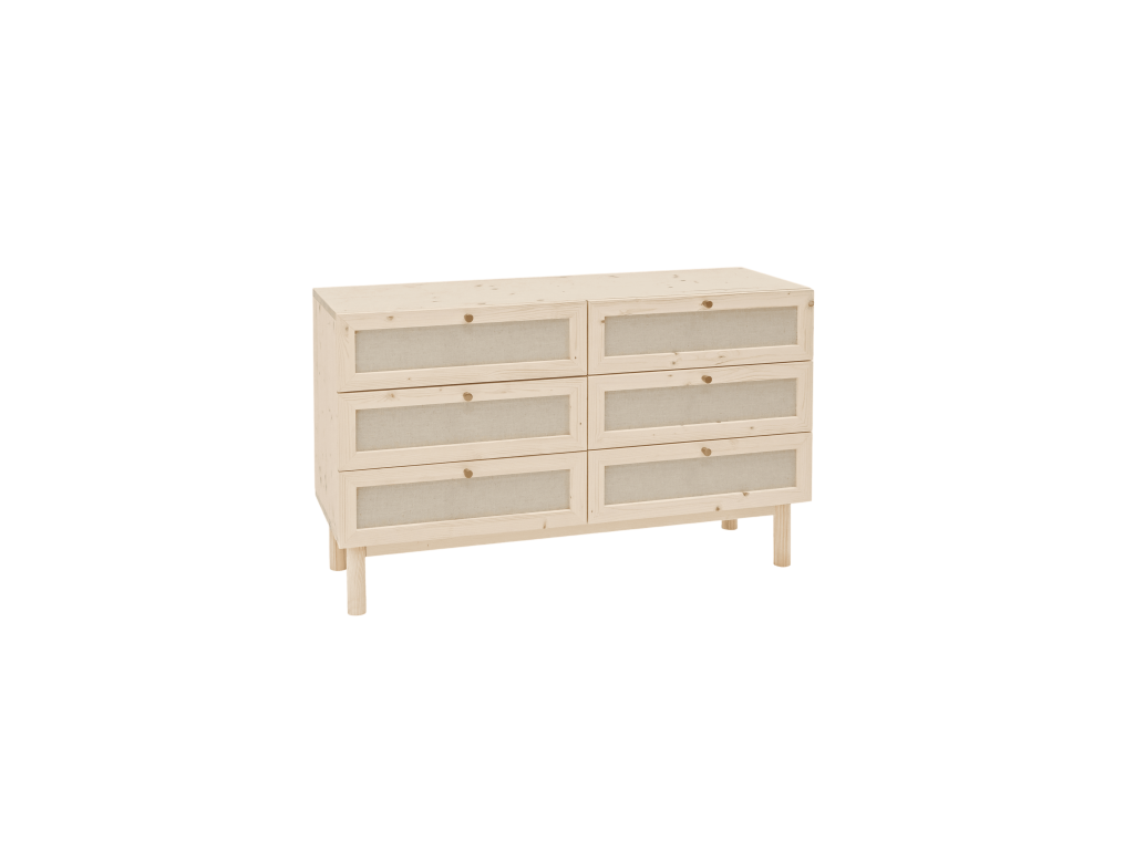 Fir wood and linen chest of drawers with six natural drawers, 76x120cm - LINEN - Boisona KEBT49676