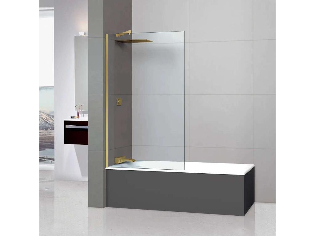 Fixed shower screen in 6mm thick clear safety glass with anti-limescale coating, 100cm wide x 195cm high, brushed gold profile, Boisona BHYA30385