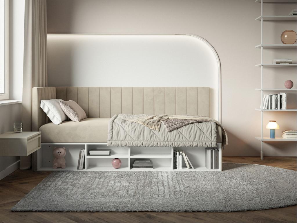 Teen bed with storage - light beige - right-hand side - Boisona RDVP40937
