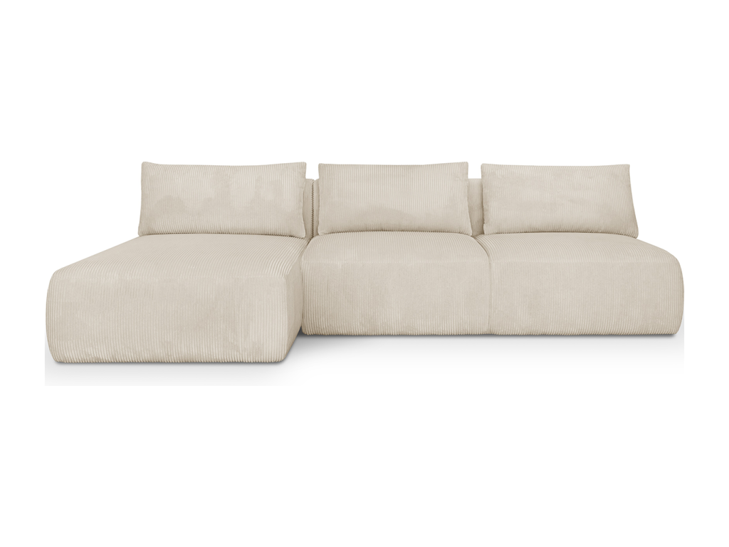 Left-hand corner sofa bed, 4-seater with storage compartment in beige corduroy - Boisona FUHI44673