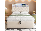 Children's storage bed 90x200cm - Velvet - with LED - with USB - beige, mattress not included BDFK85689