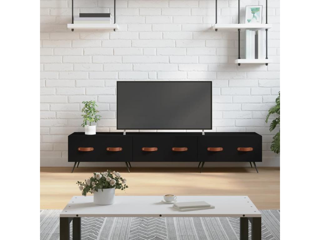 Black TV stand 150x36x30 cm engineered wood BEHY20366