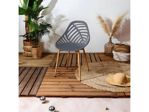 Boisona - Set of 4 Garden Chairs, Perforated Plastic Shell, Grey, Metal Legs MOFB97357