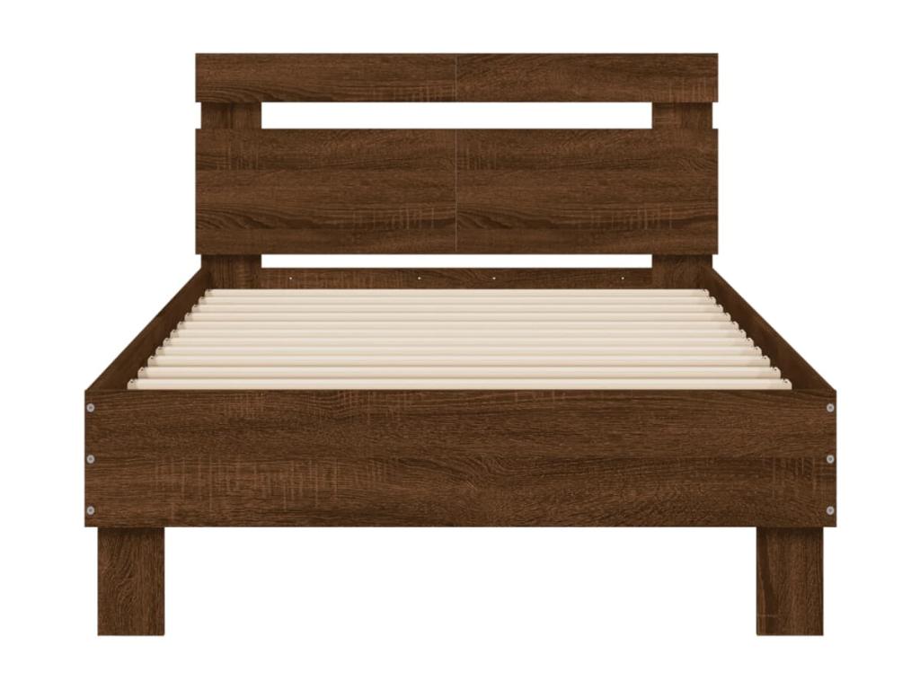 Bed frame, headboard and Nobelleaères LED, brown oak, 100x200cm AHEY17881
