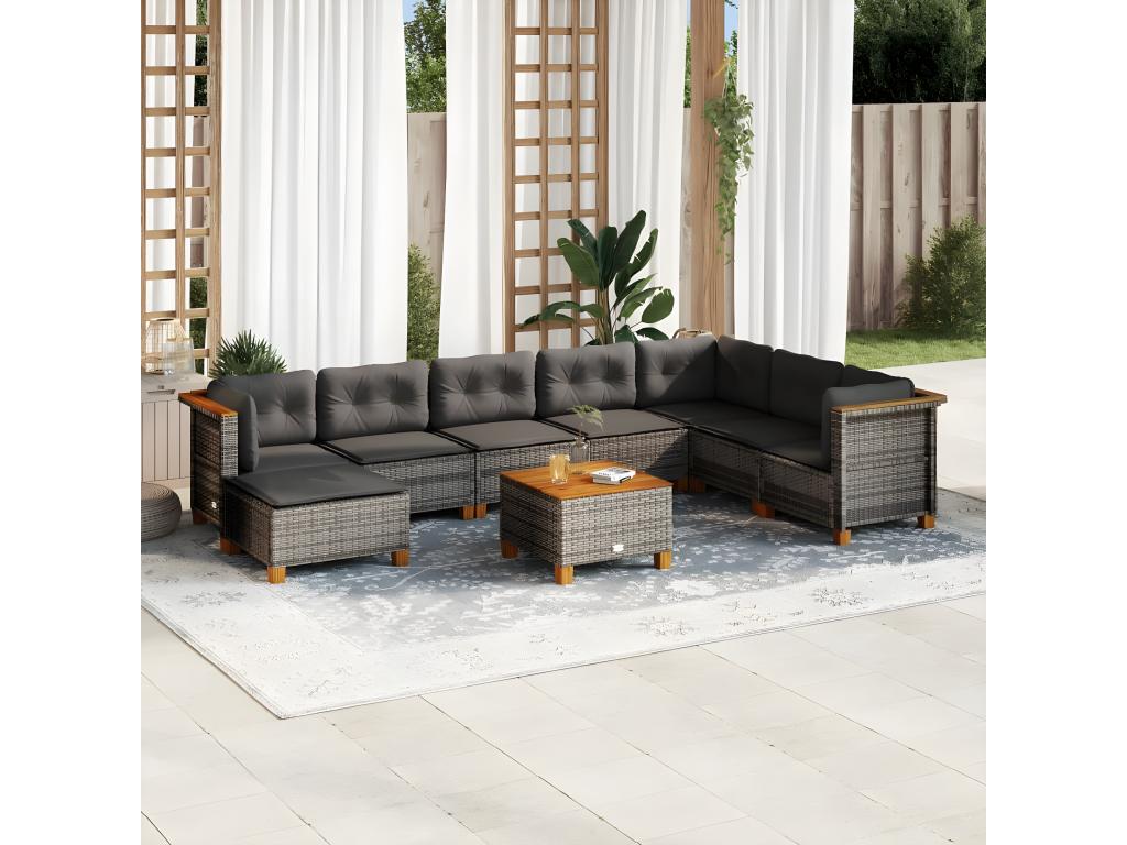 9-piece garden furniture set with grey resin wicker cushions IOXP89725
