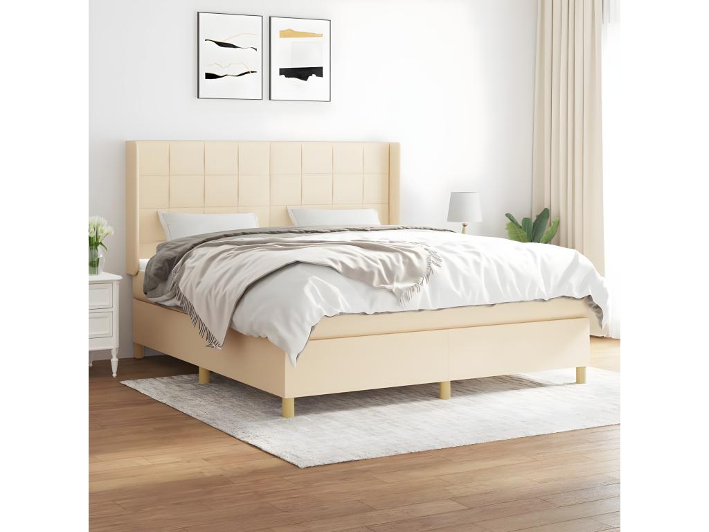 Upholstered bed base with mattress, Cream, 180x200 cm, Fabric BOYD30568