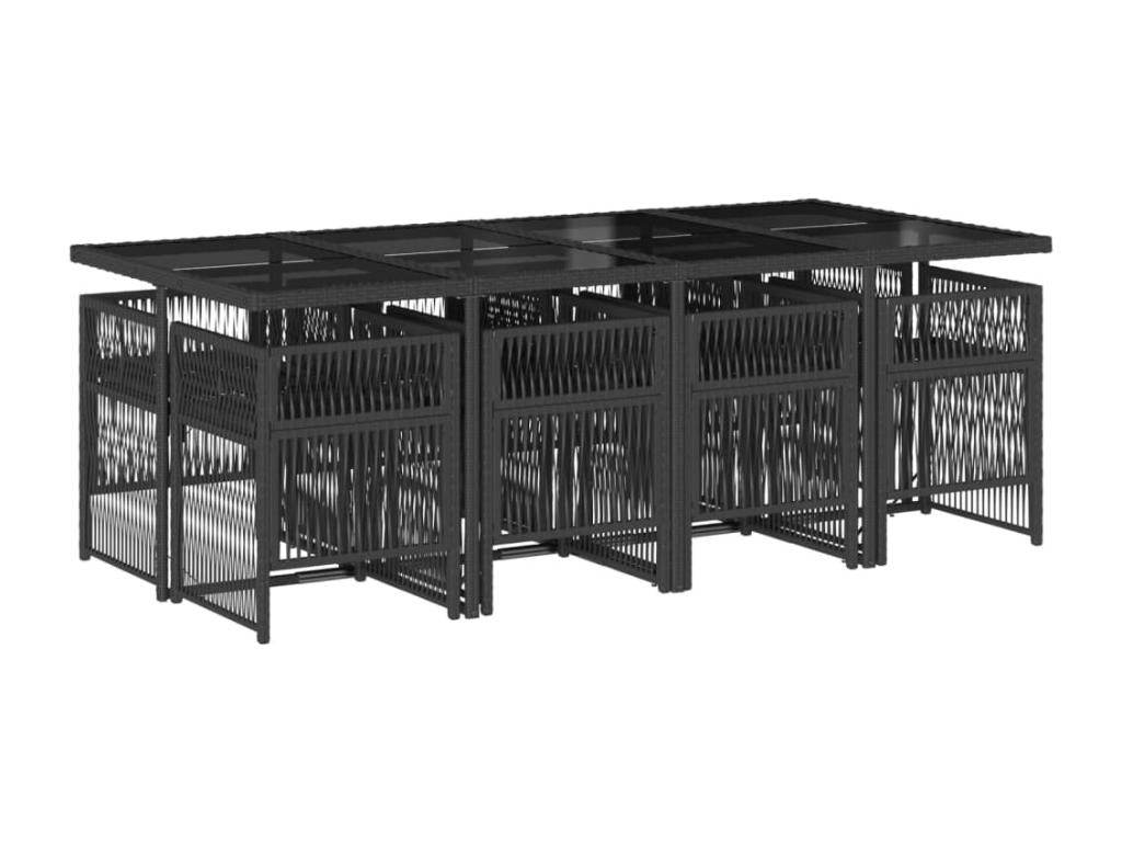 9-piece garden dining set with cushions, black resin wicker, UQFQ71795